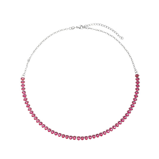 Gargantilha choker oval com zircônias pinks em aço inox - Biju & Cia.