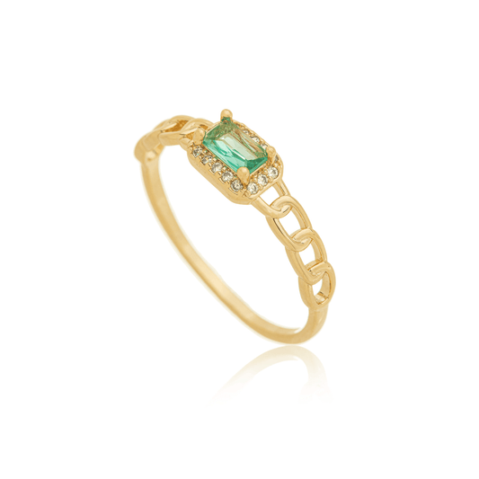Anel com pedra retangular e zircônias banhado a ouro 18k - Biju & Cia.