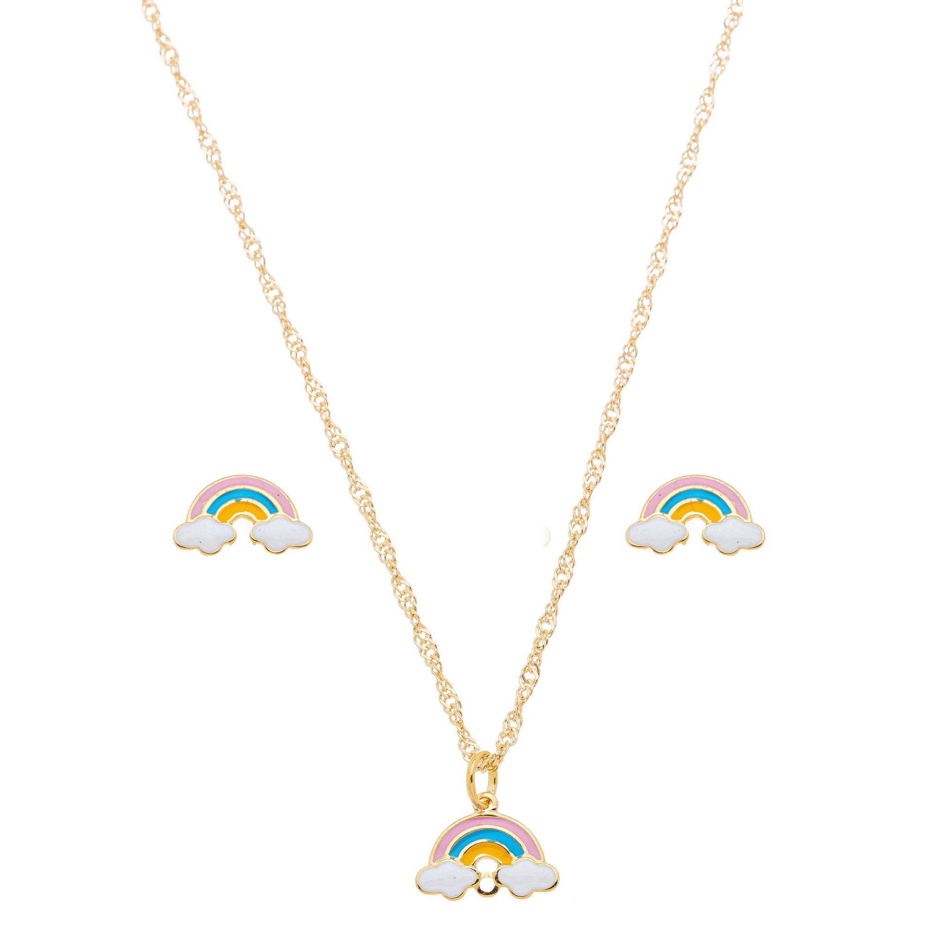 Conjunto de arco-íris resinado banhado a ouro 18k - Biju & Cia.