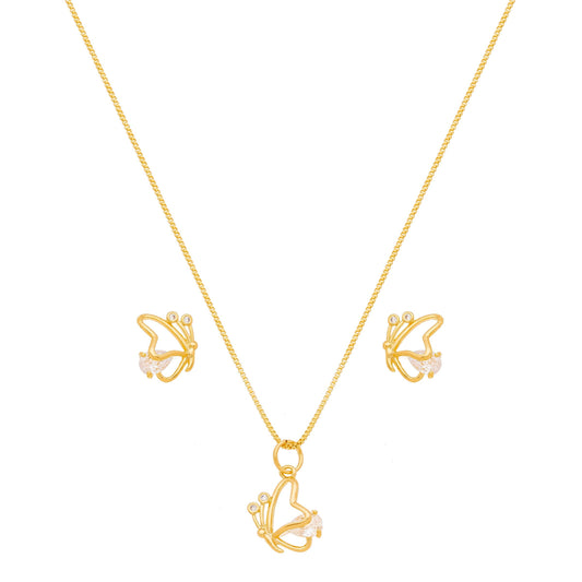 Conjunto de borboleta com zircônia banhado a ouro 18k - Biju & Cia.