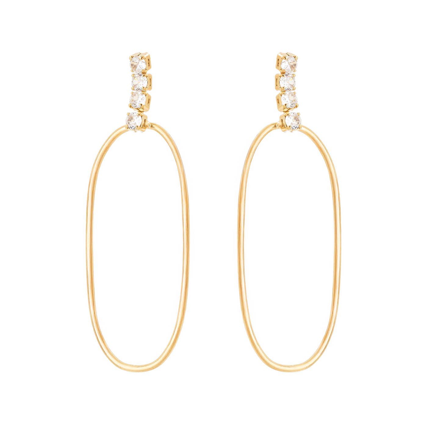 Brinco oval com zircônias banhado a ouro 18k - Biju & Cia.