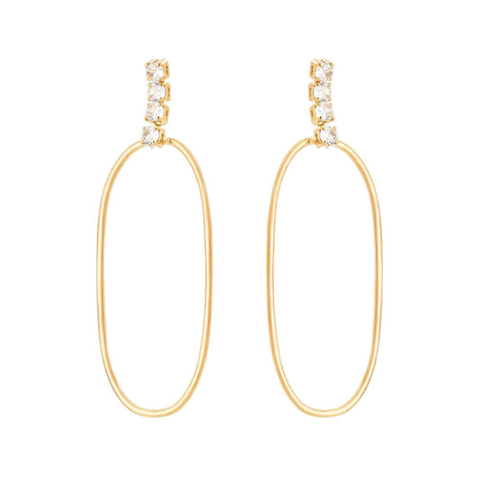 Brinco oval com zircônias banhado a ouro 18k - Biju & Cia.