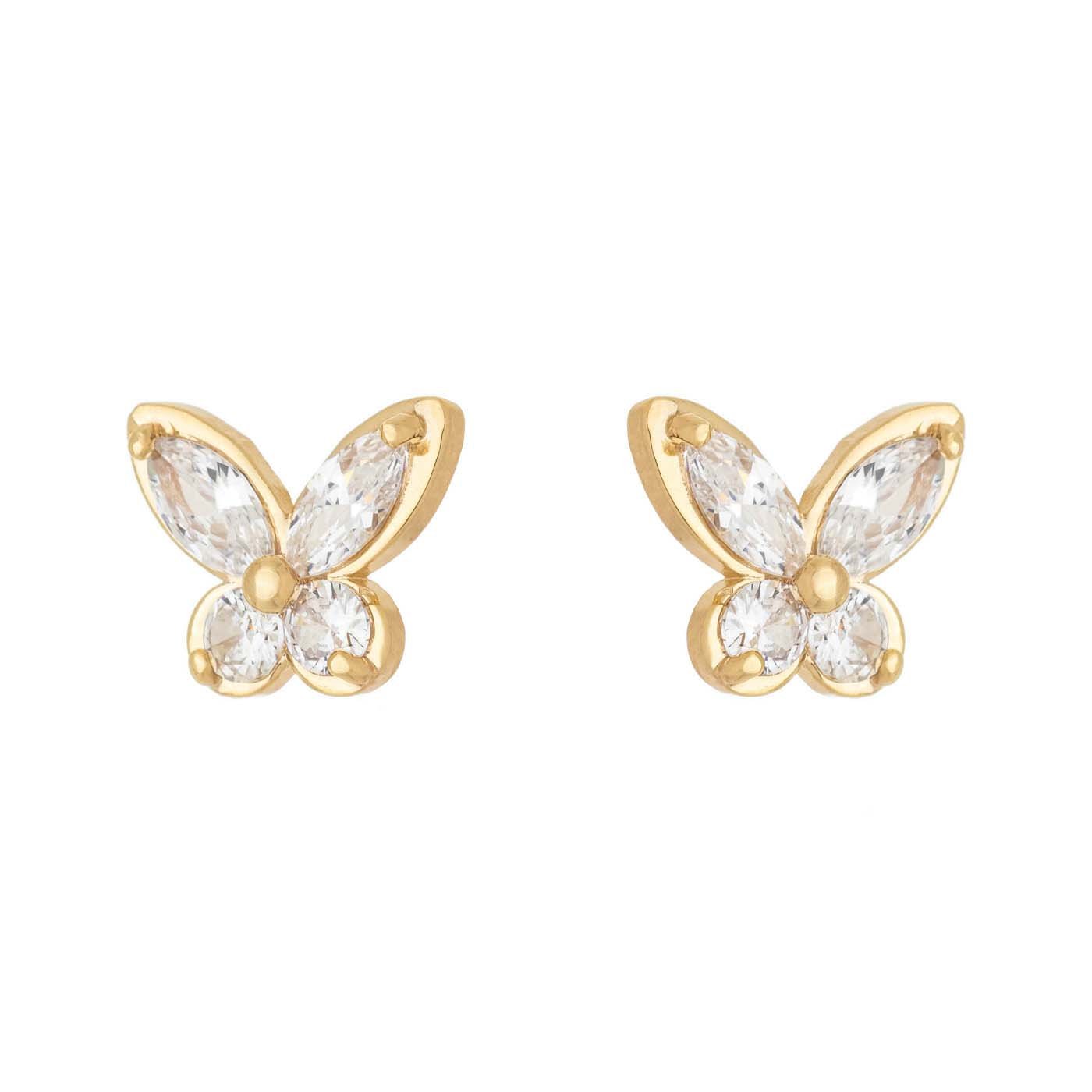 Brinco de borboleta com zircônias banhado a ouro 18k - Biju & Cia.