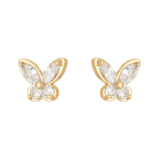 Brinco de borboleta com zircônias banhado a ouro 18k - Biju & Cia.