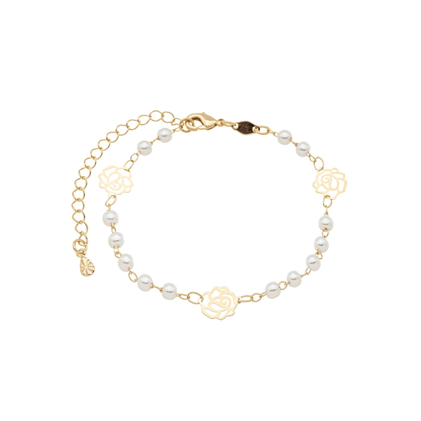 Pulseira flores e pérolas banhada a ouro 18k - Biju & Cia.