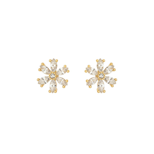 Brinco flor com zircônia banhado a ouro 18k - Biju & Cia.