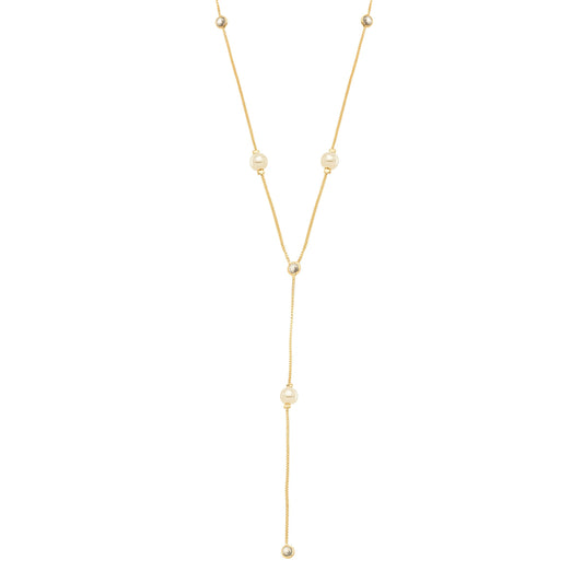 Colar gravata com pérolas e zircônias banhado a ouro 18k - Biju & Cia.