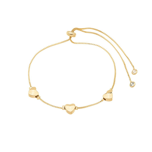 Pulseira regulável com corações banhada a ouro 18k - Biju & Cia.