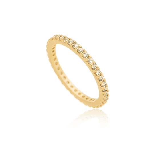 Anel cravejado com zircônias banhado a ouro 18k