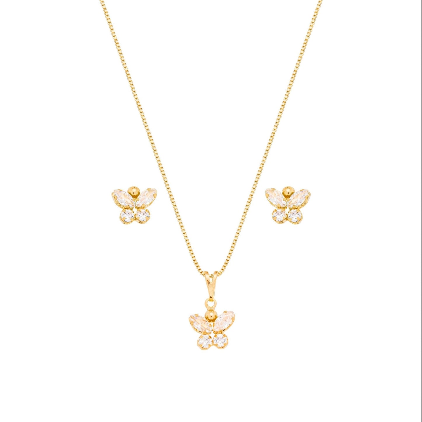 Conjunto borboleta de zircônia banhado a ouro 18k - Biju & Cia.