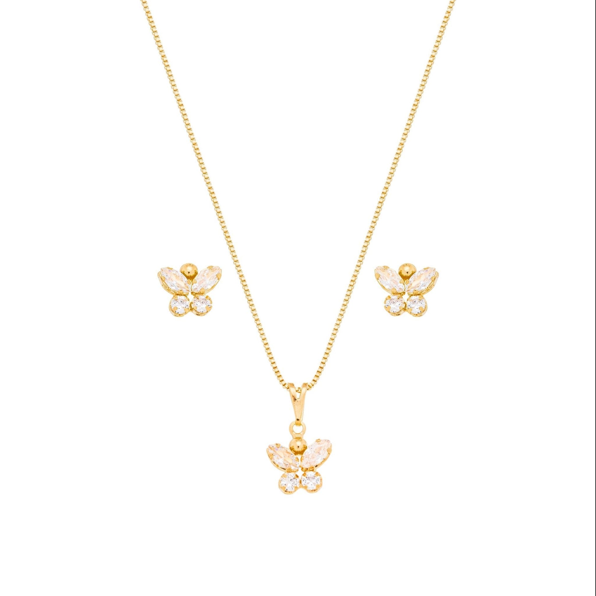 Conjunto borboleta de zircônia banhado a ouro 18k - Biju & Cia.