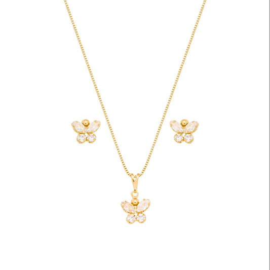 Conjunto borboleta de zircônia banhado a ouro 18k - Biju & Cia.