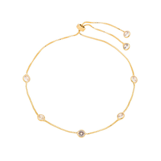 Pulseira regulável com zircônias banhada a ouro 18k - Biju & Cia.