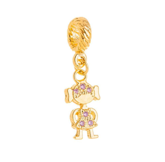 Berloque de menina com zircônia banhado a ouro 18k - Biju & Cia.