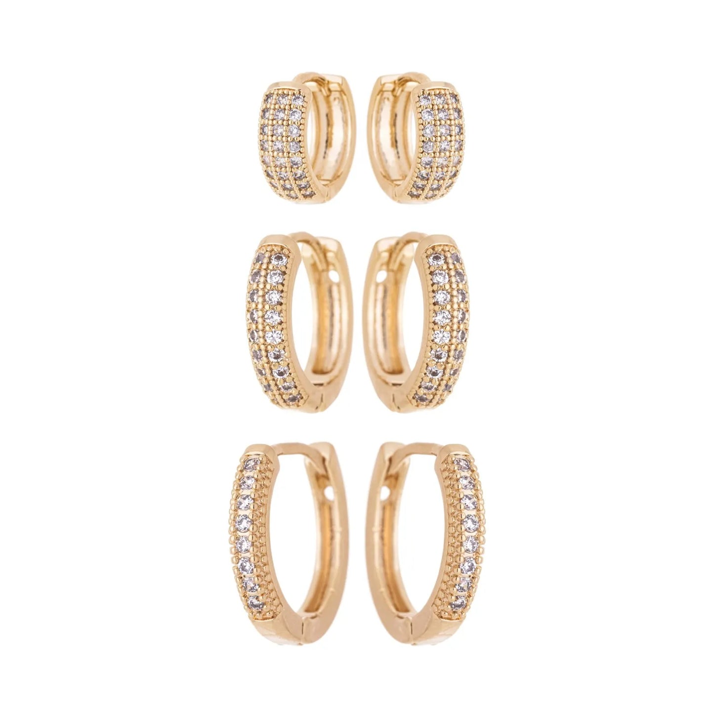 Trio de brincos de argola articulada com zircônia banhado a ouro 18k - Biju & Cia.