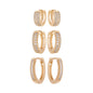 Trio de brincos de argola articulada com zircônia banhado a ouro 18k - Biju & Cia.