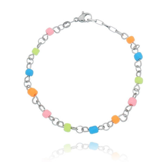 Pulseira com miçangas neon em aço inox