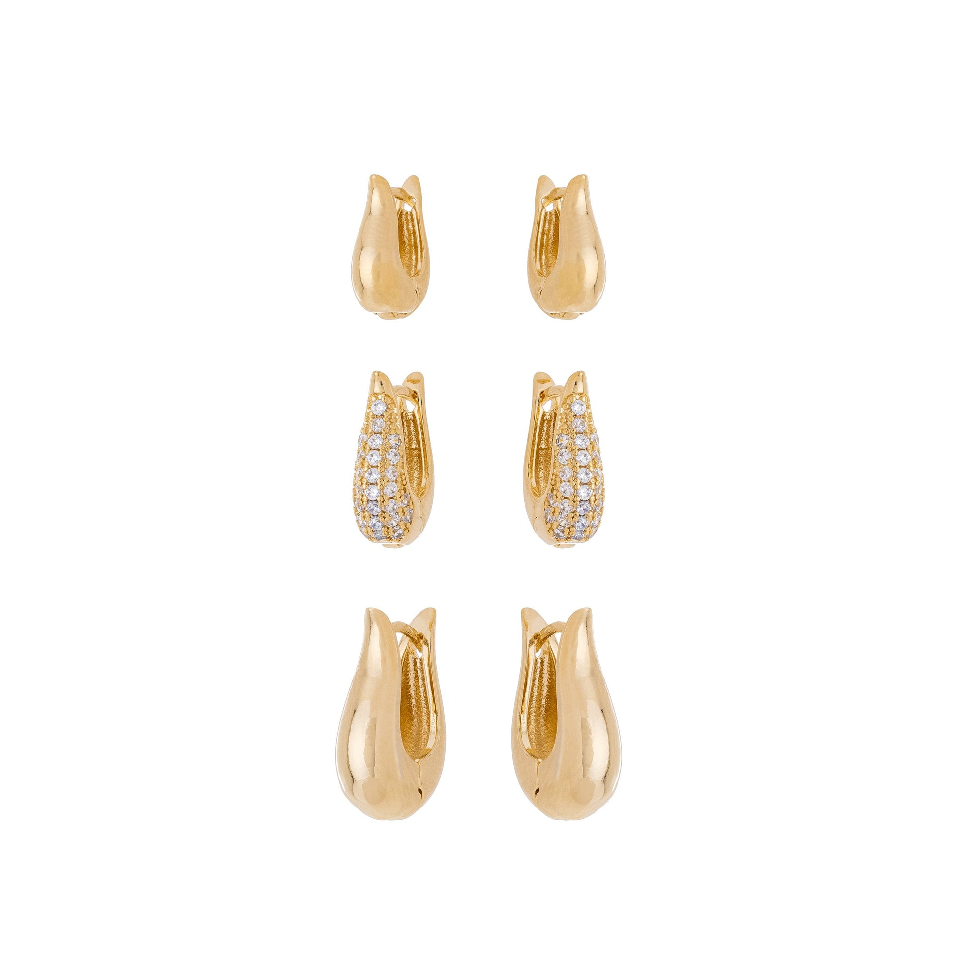 Trio de argola gota banhado a ouro 18k - Biju & Cia.