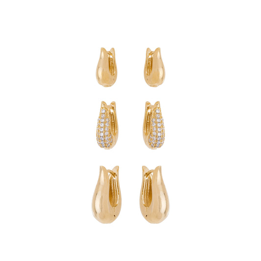 Trio de argola gota banhado a ouro 18k - Biju & Cia.