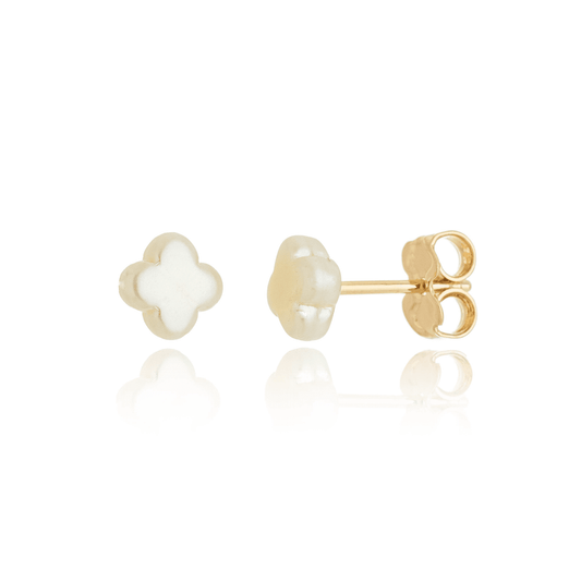Brinco trevo de pérola banhado a ouro 18k - Biju & Cia.