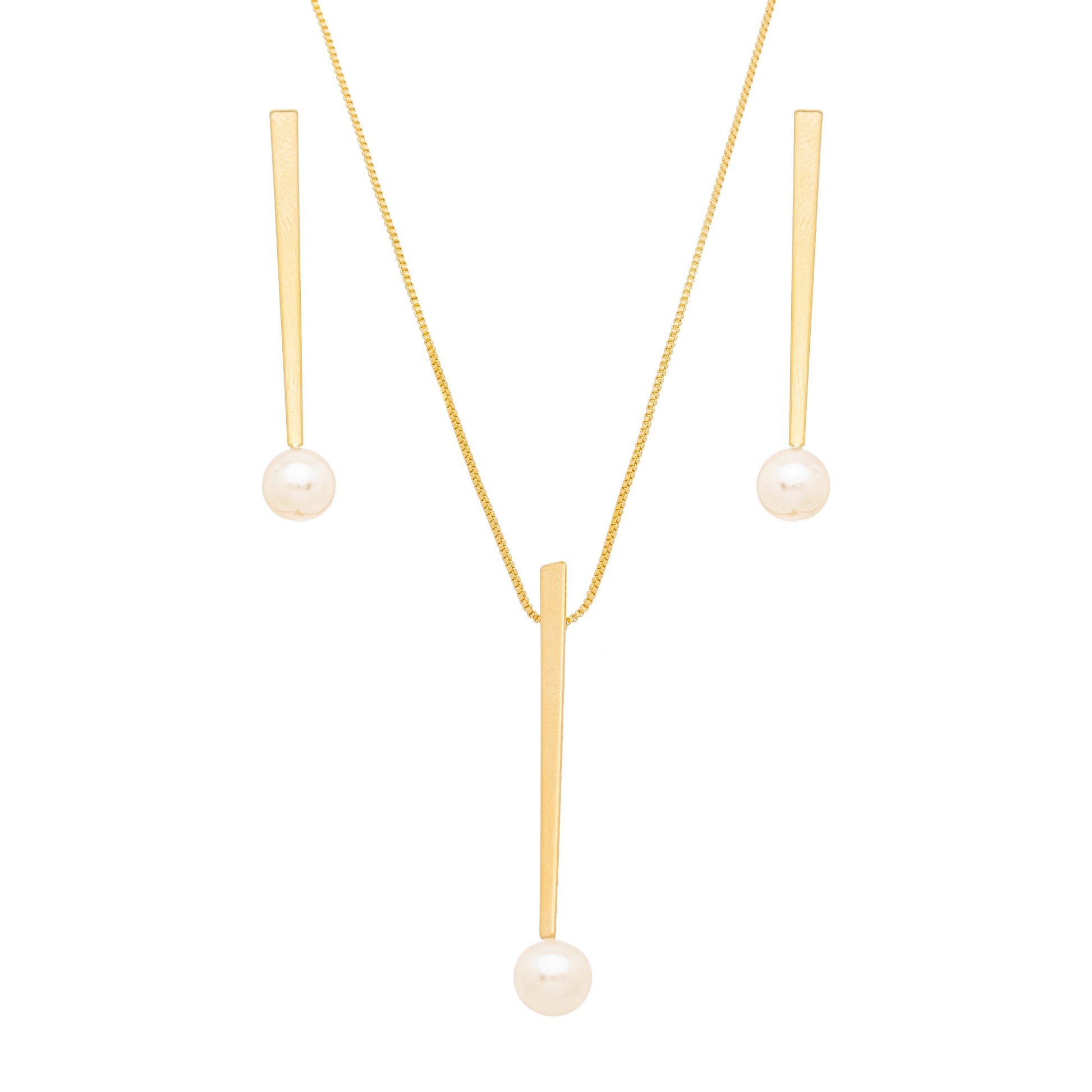 Conjunto de palito com pérola banhado a ouro 18k - Biju & Cia.