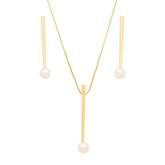 Conjunto de palito com pérola banhado a ouro 18k - Biju & Cia.
