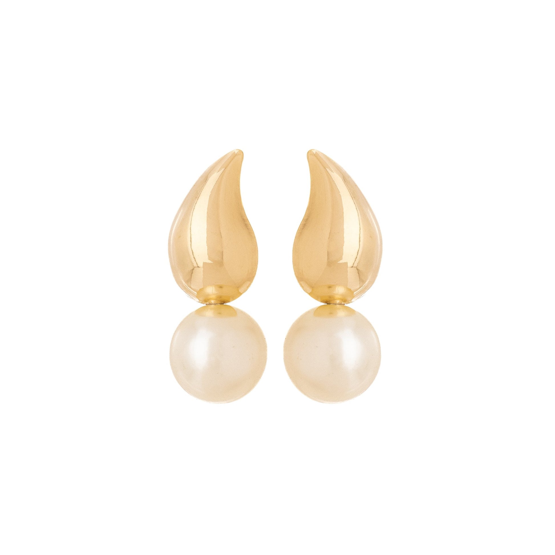Brinco de gota e pérola banhado a ouro 18k - Biju & Cia.