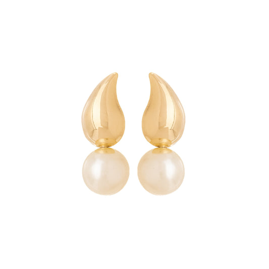 Brinco de gota e pérola banhado a ouro 18k - Biju & Cia.