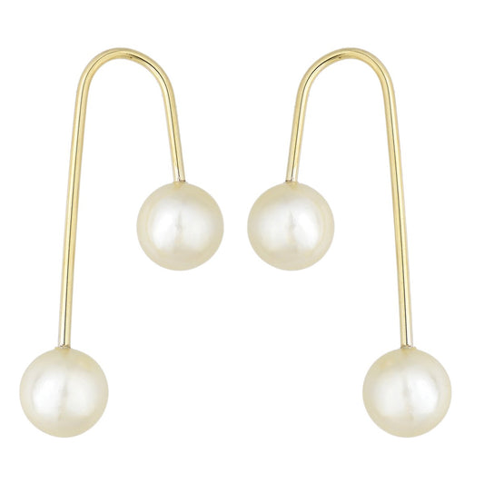 Brinco de gancho com duas pérolas banhado a ouro 18k - Biju & Cia.