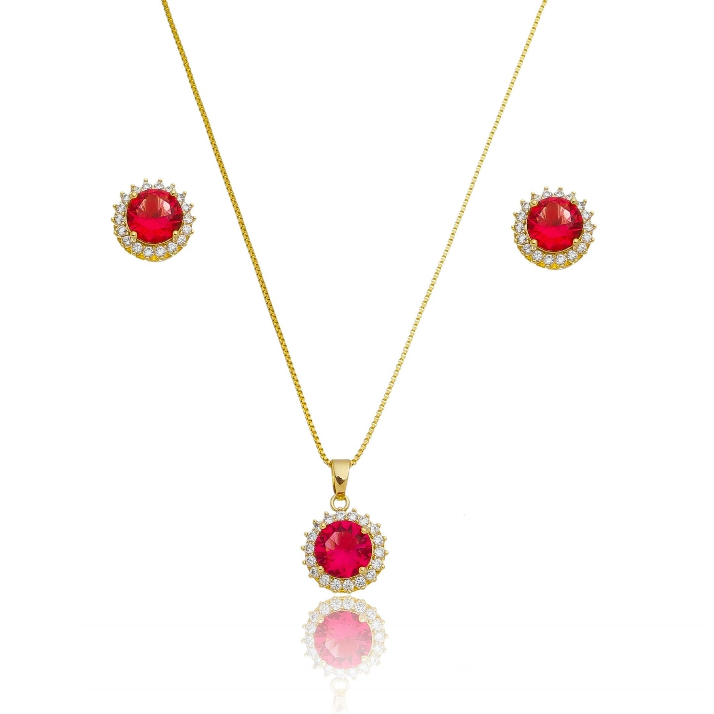 Conjunto círculo com pedra banhado a ouro 18k - Biju & Cia.