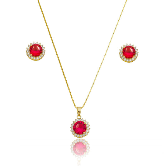 Conjunto círculo com pedra banhado a ouro 18k - Biju & Cia.