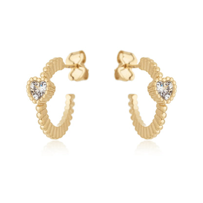 Brinco de argola com coração banhado a ouro 18k - Biju & Cia.