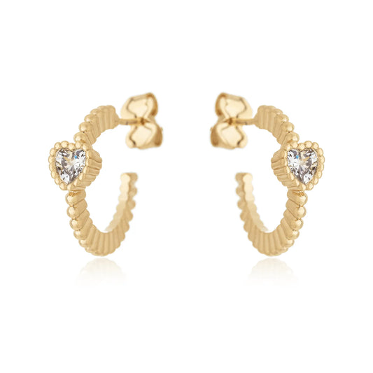 Brinco de argola com coração banhado a ouro 18k - Biju & Cia.