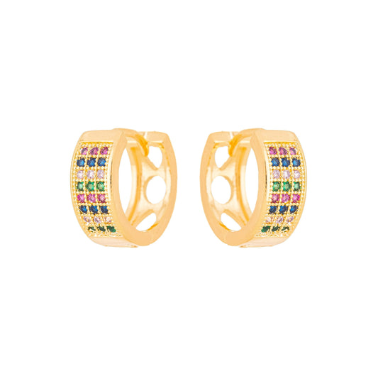 Brinco de argola articulada com zircônias coloridas banhado a ouro 18k - Biju & Cia.