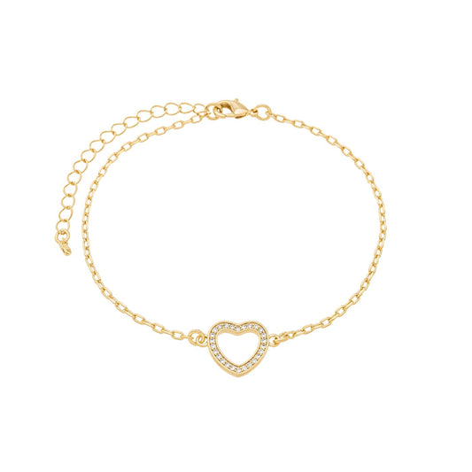 Pulseira com coração cravejado banhada a ouro 18k