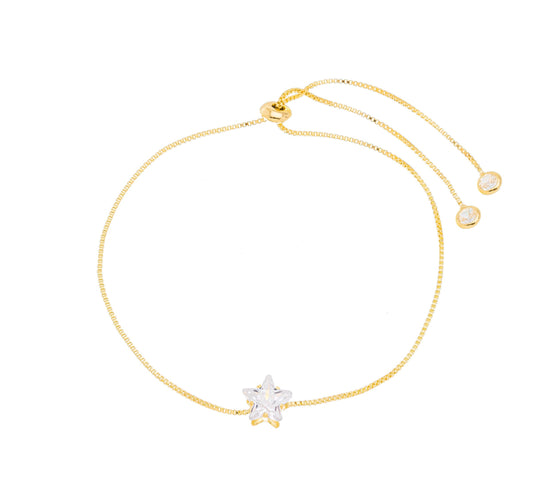 Pulseira estrela de zircônia banhada a ouro 18k