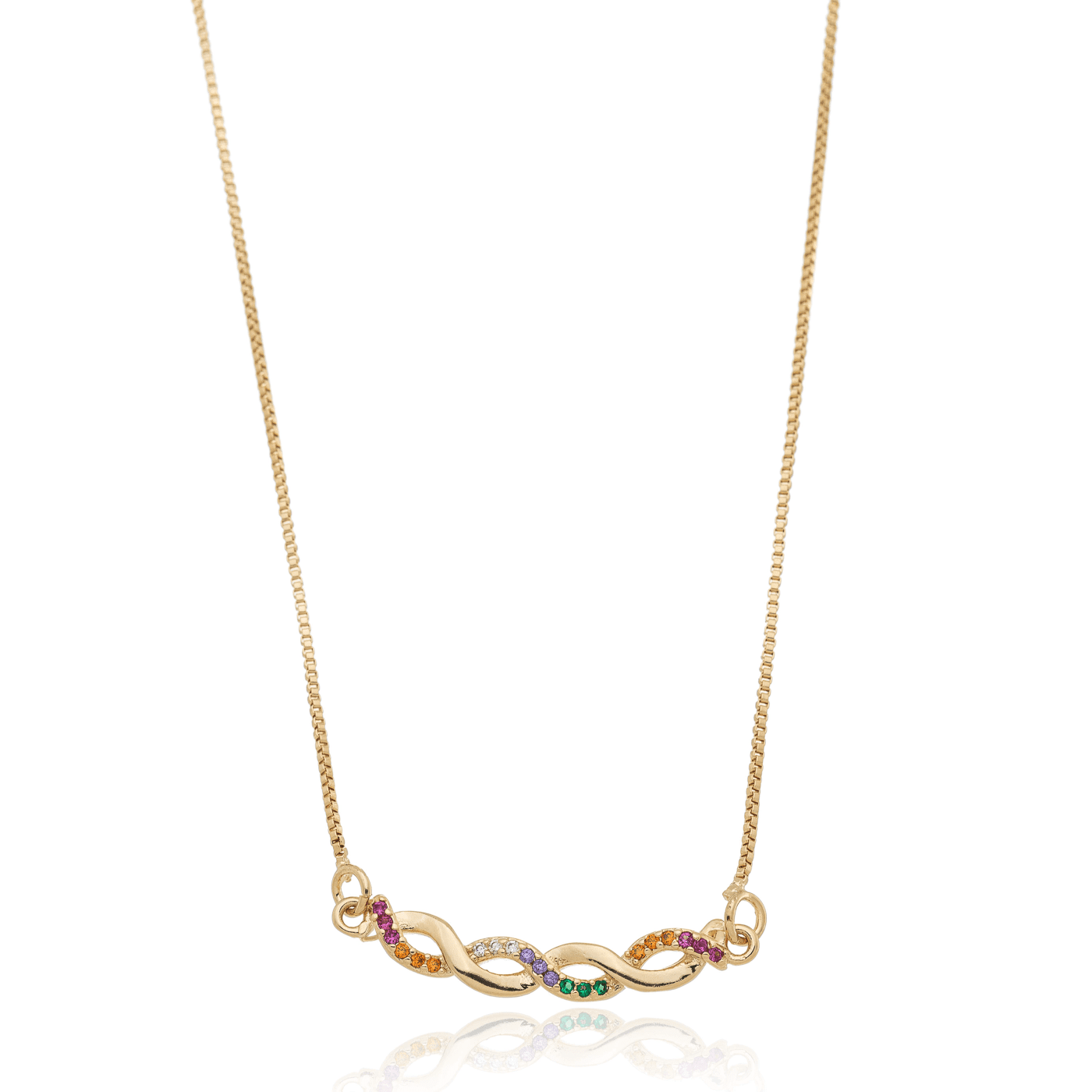 Gargantilha com zircônias coloridas banhada a ouro 18k - Biju & Cia.