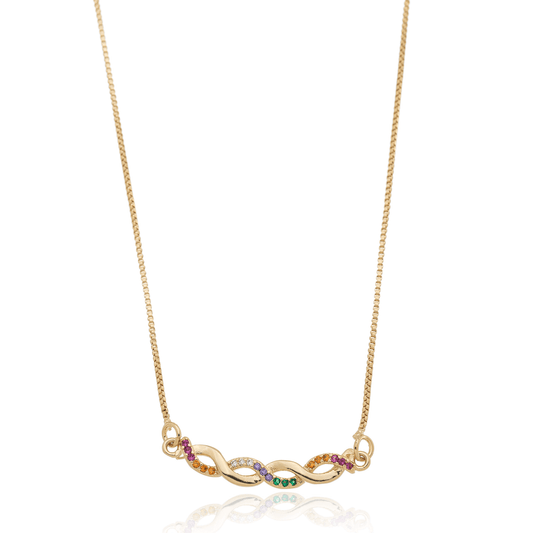 Gargantilha com zircônias coloridas banhada a ouro 18k - Biju & Cia.