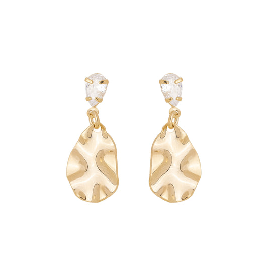 Brinco de chapa em fomato de gota amassada banhado a ouro 18k - Biju & Cia.