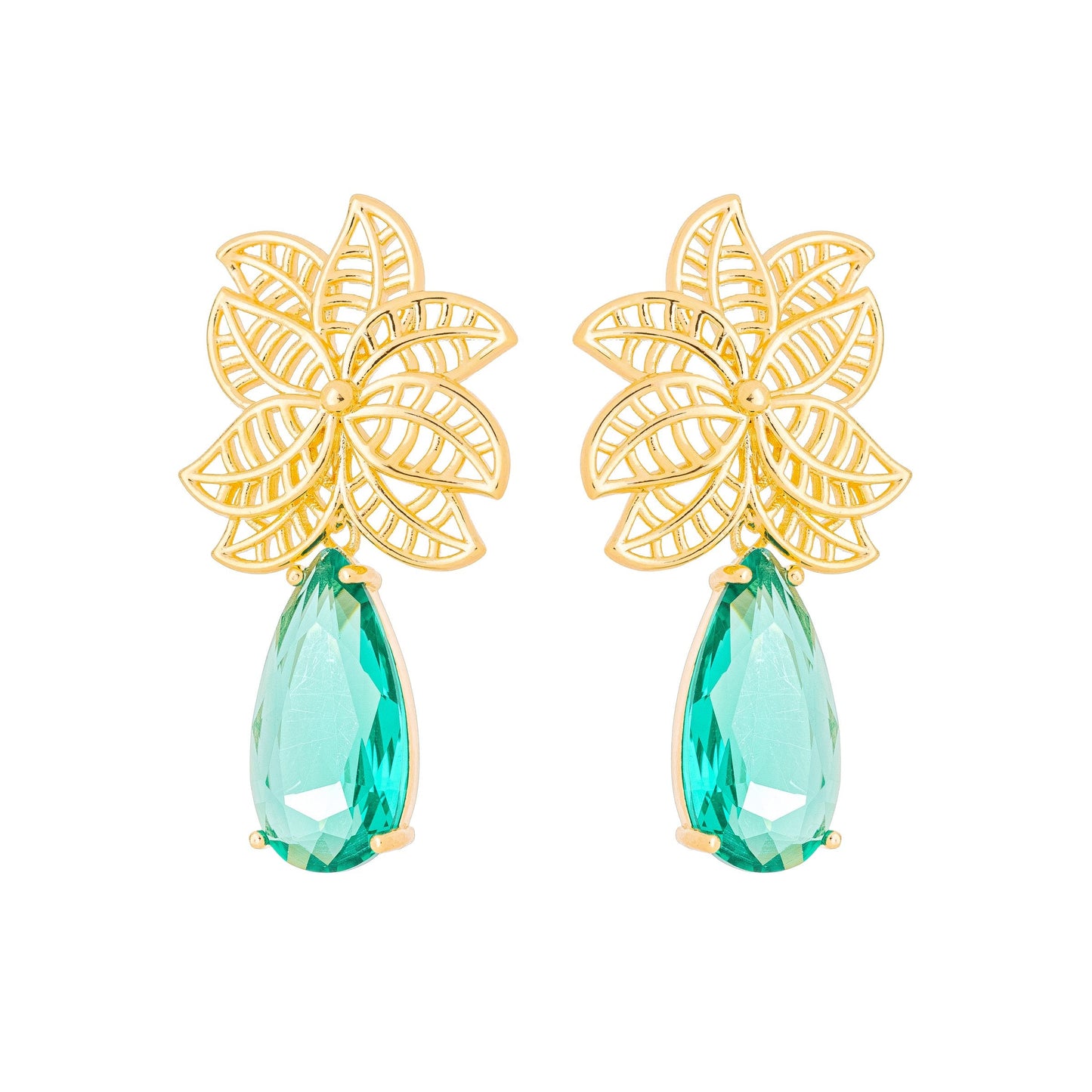Brinco de flor com pedra banhado a ouro 18k - Biju & Cia.