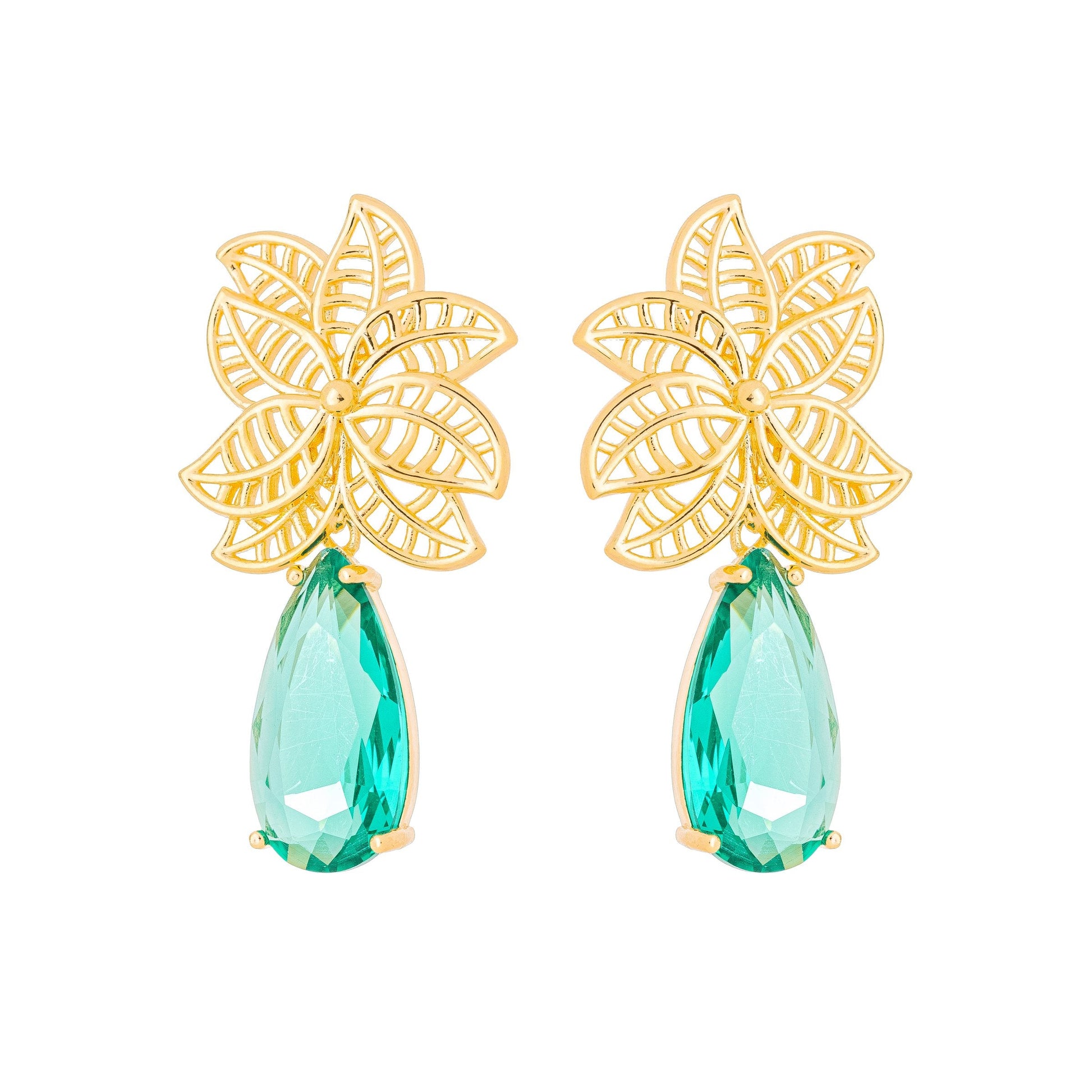Brinco de flor com pedra banhado a ouro 18k - Biju & Cia.