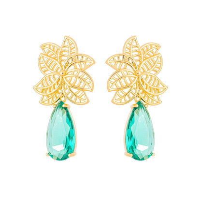 Brinco de flor com pedra banhado a ouro 18k - Biju & Cia.