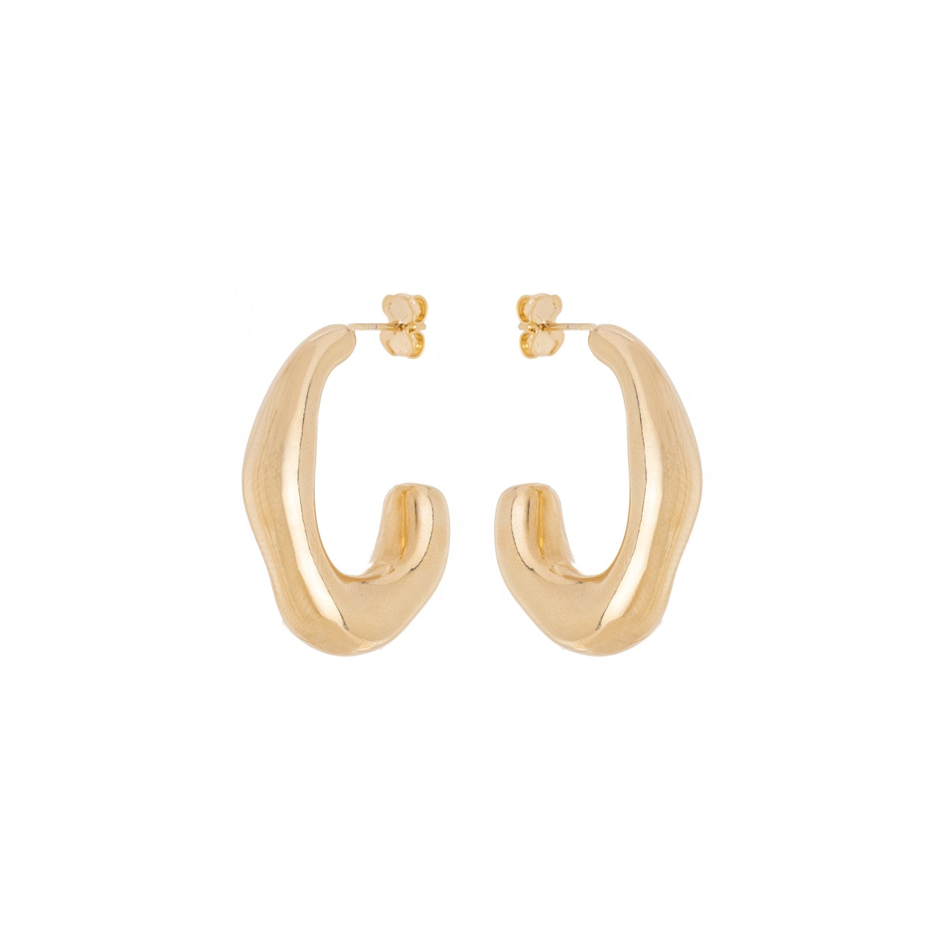 Brinco de argola em formato orgânico banhado a ouro 18k - Biju & Cia.