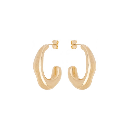 Brinco de argola em formato orgânico banhado a ouro 18k - Biju & Cia.