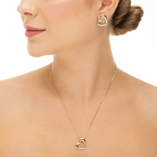 Conjunto coração banhado a ouro 18k