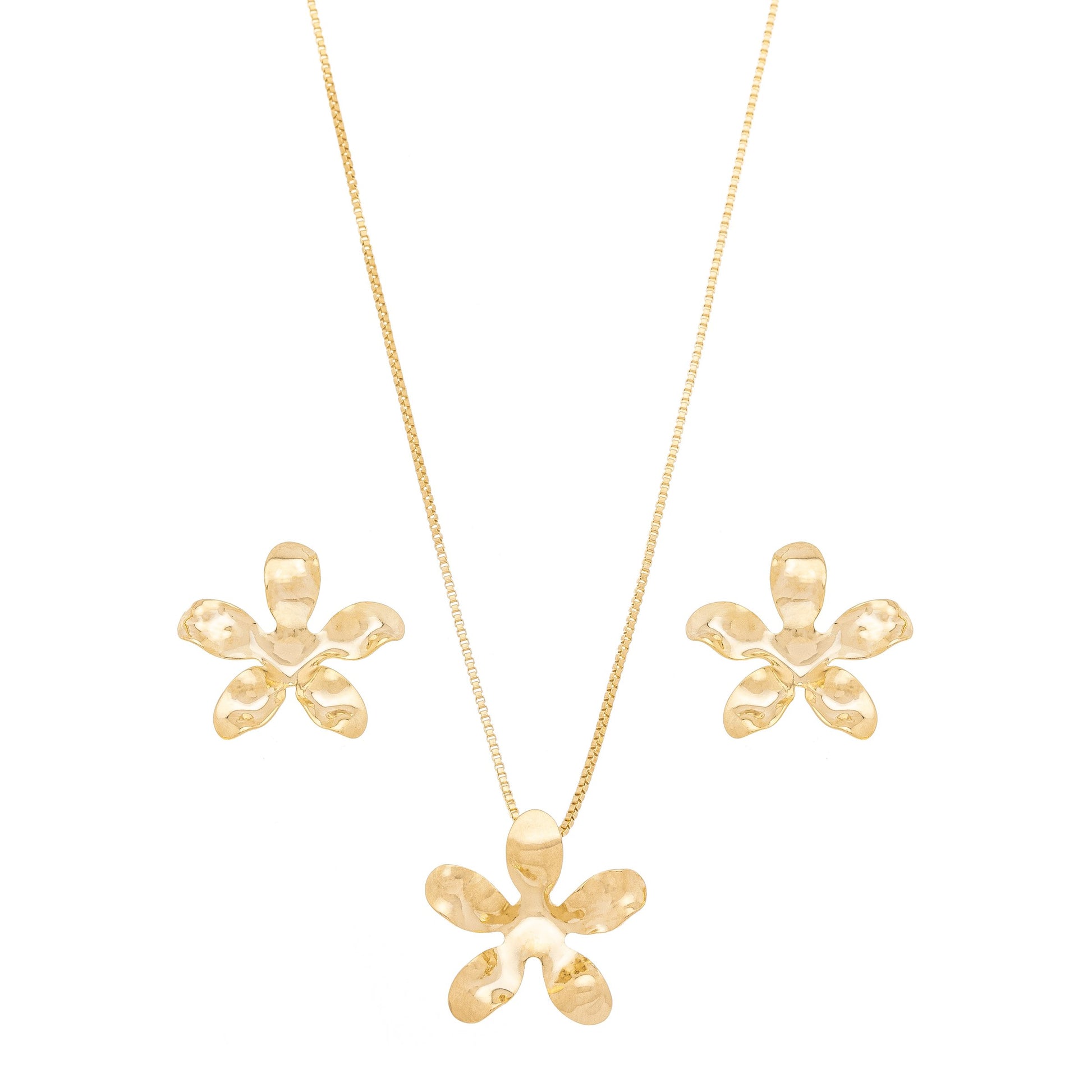 Conjunto de flor banhado a ouro 18k - Biju & Cia.