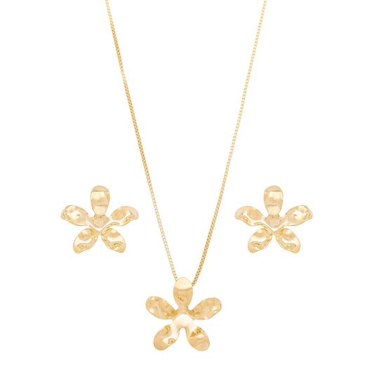 Conjunto de flor banhado a ouro 18k - Biju & Cia.