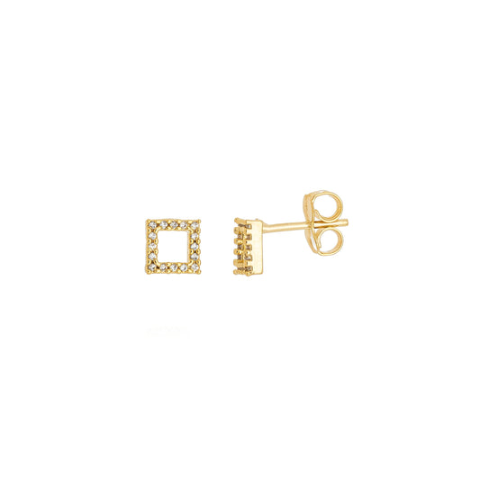Brinco de quadrado com zircônias banhado a ouro 18k - Biju & Cia.