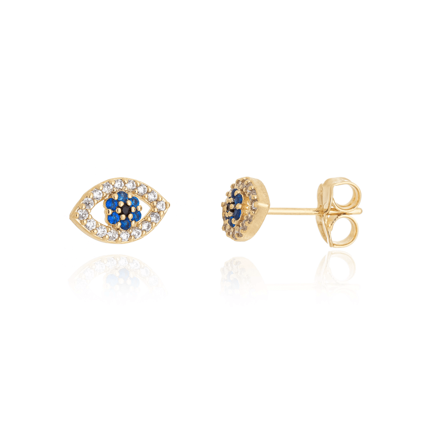 Brinco de olho grego com zircônias banhado a ouro 18k