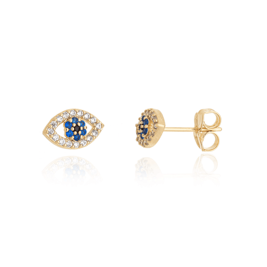 Brinco de olho grego com zircônias banhado a ouro 18k